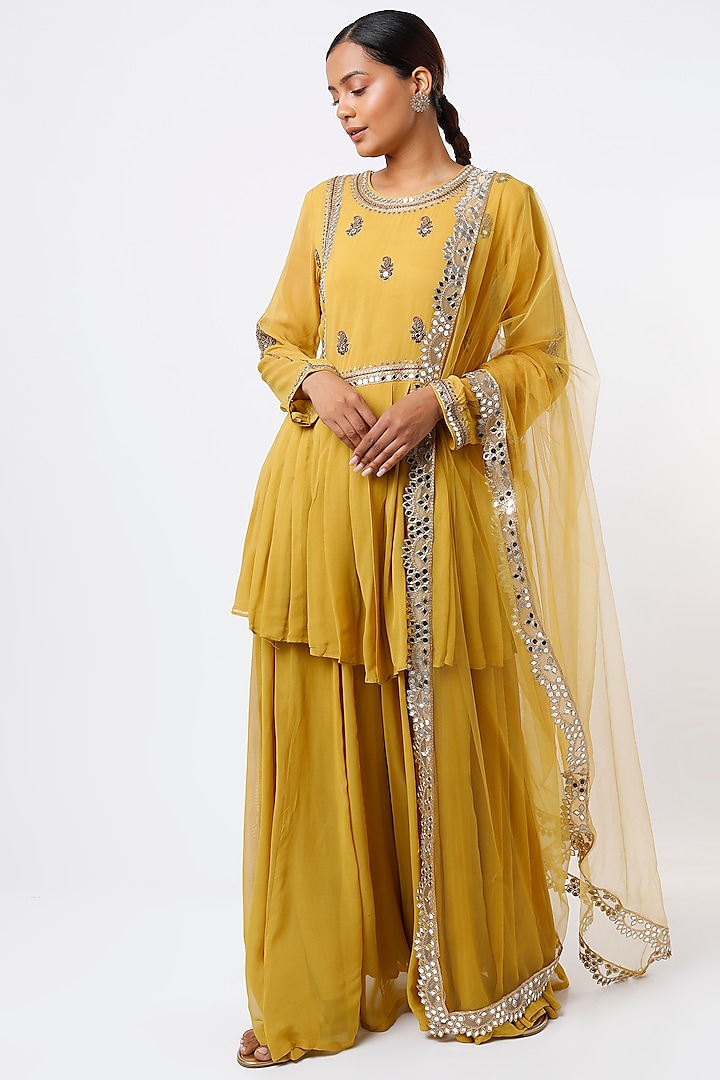 Mustard Georgette Sharara Set by Studio A