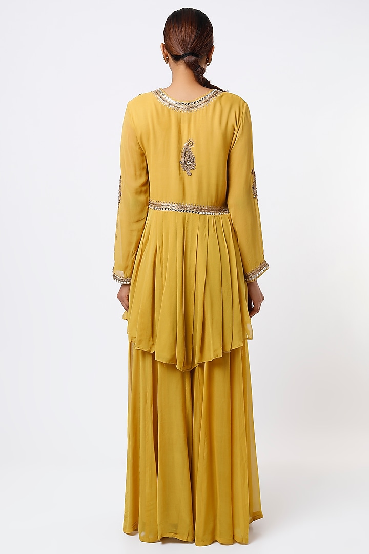 Mustard Georgette Party Wear Sharara Set by Studio A at Pernia's Pop Up Shop