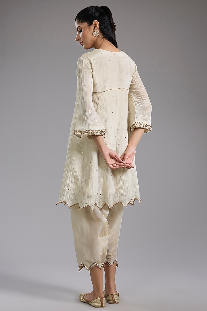 Ivory Crushed Tissue Hand Embroidered Party Wear Anarkali Set by Studio A at Pernia's Pop Up Shop