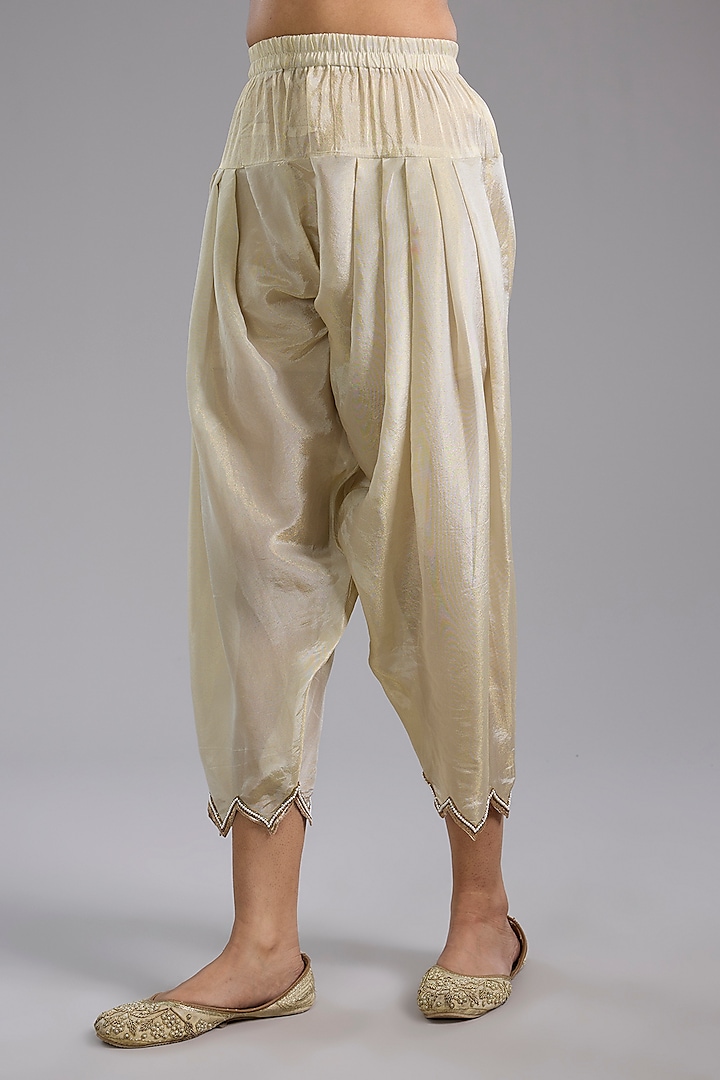 Ivory Crushed Tissue Hand Embroidered Party Wear Anarkali Set by Studio A at Pernia's Pop Up Shop