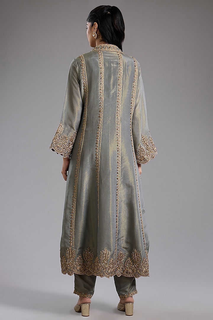 Grey Tissue Dori Machine Embroidered Jacket Set by Studio A at Pernia's Pop Up Shop