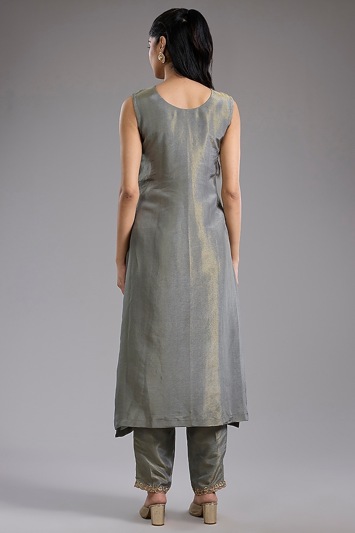 Grey Tissue Dori Machine Embroidered Jacket Set by Studio A at Pernia's Pop Up Shop