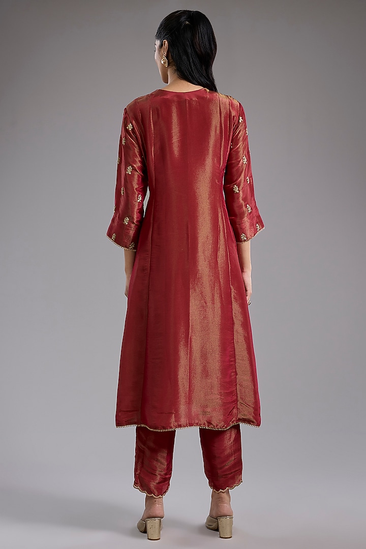 Magenta Pink Tissue Dori Machine Embroidered A-Line Kurta Set by Studio A at Pernia's Pop Up Shop