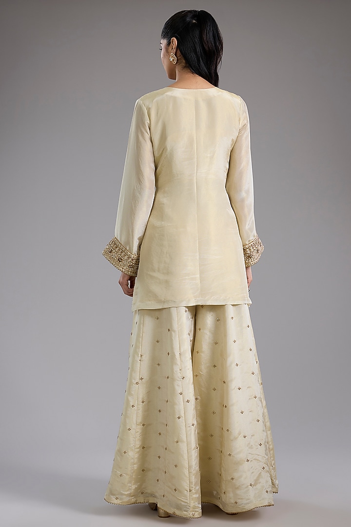 Ivory Tissue Dori Hand Embroidered Party Wear Sharara Set by Studio A at Pernia's Pop Up Shop
