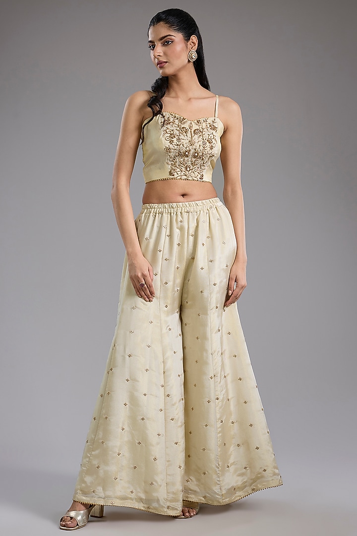 Ivory Tissue Dori Hand Embroidered Party Wear Sharara Set by Studio A at Pernia's Pop Up Shop