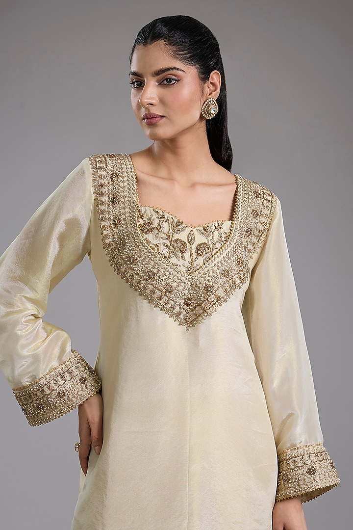 Ivory Tissue Dori Hand Embroidered Party Wear Sharara Set by Studio A at Pernia's Pop Up Shop