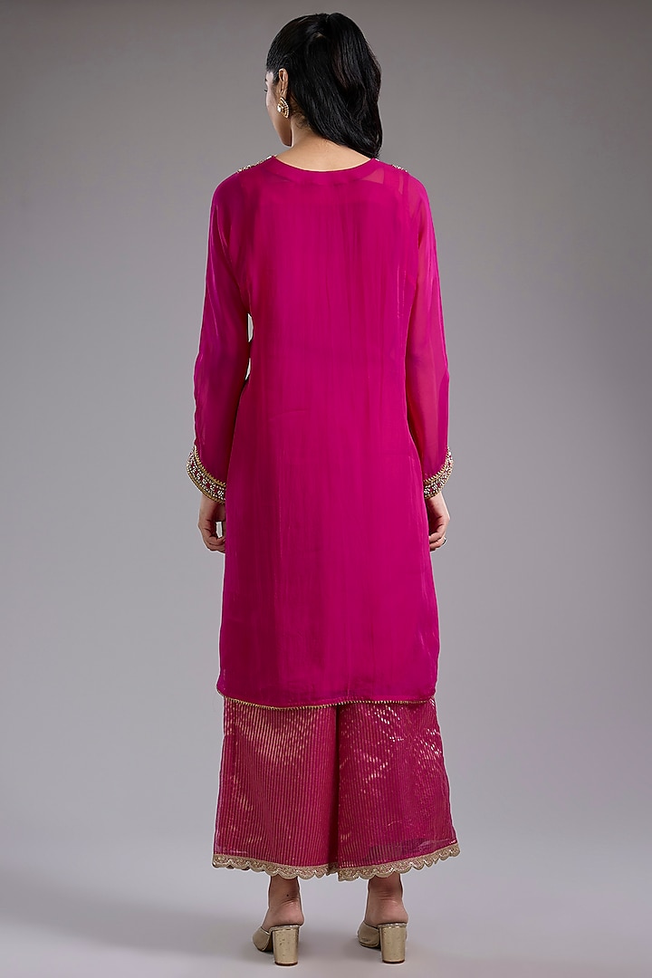 Magenta Organza Hand Embroidered Kurta Set by Studio A at Pernia's Pop Up Shop