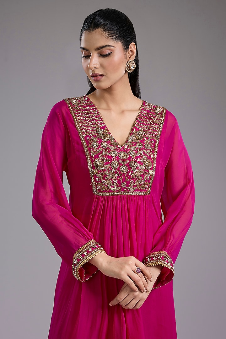 Magenta Organza Hand Embroidered Kurta Set by Studio A at Pernia's Pop Up Shop