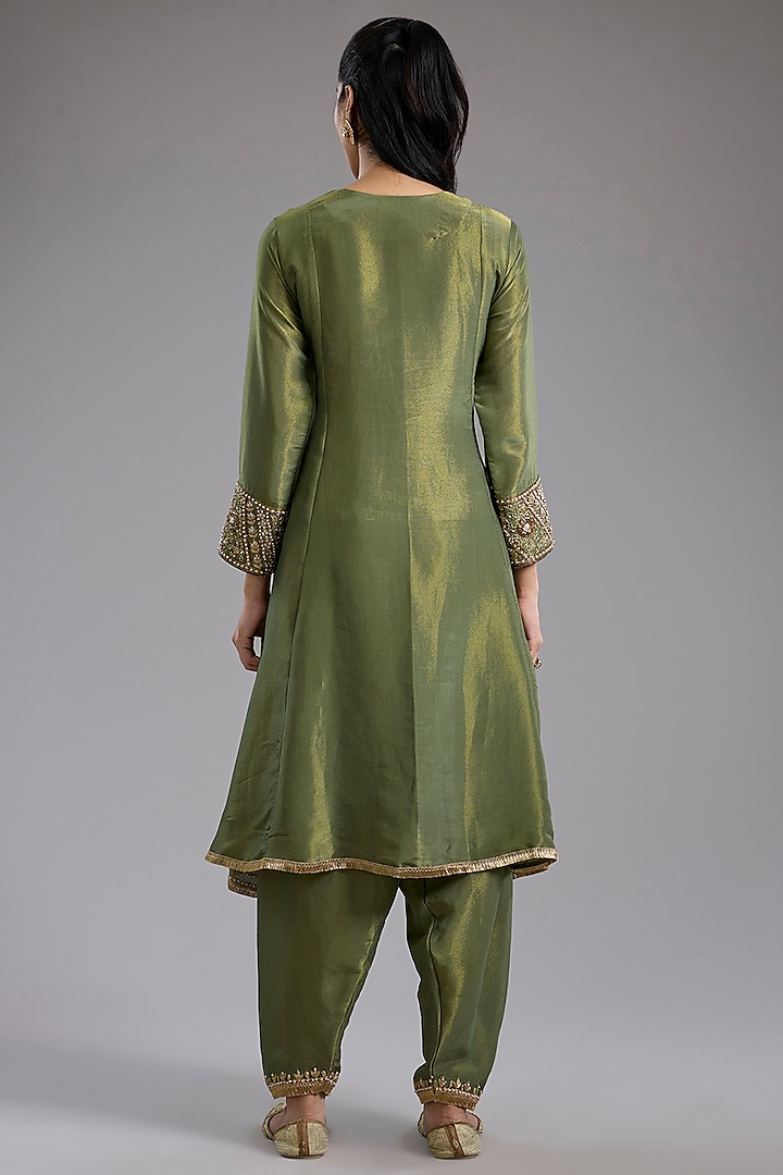 Green Tissue Hand Embroidered Wedding Anarkali Set by Studio A at Pernia's Pop Up Shop