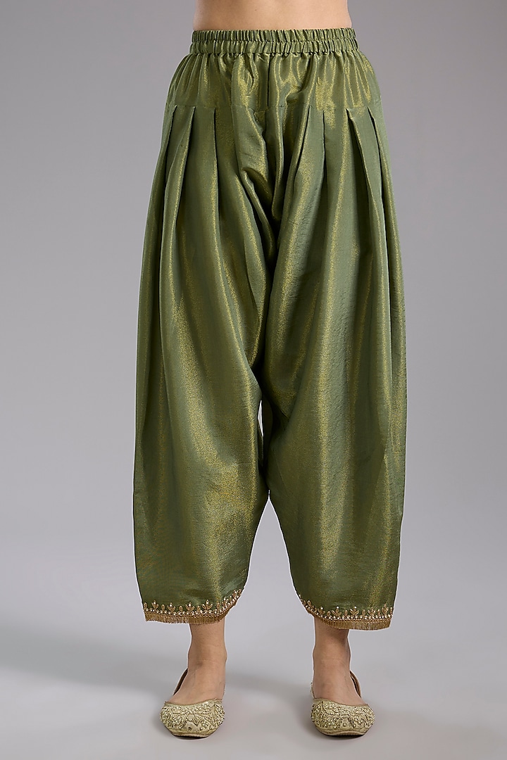 Green Tissue Hand Embroidered Wedding Anarkali Set by Studio A at Pernia's Pop Up Shop