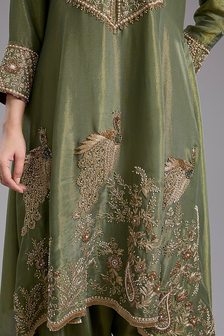 Green Tissue Hand Embroidered Wedding Anarkali Set by Studio A at Pernia's Pop Up Shop