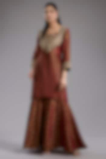 Maroon Tissue Dori Hand Embroidered Sharara Set by Studio A at Pernia's Pop Up Shop