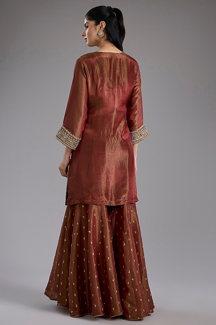 Maroon Tissue Dori Hand Embroidered Party Wear Sharara Set by Studio A at Pernia's Pop Up Shop