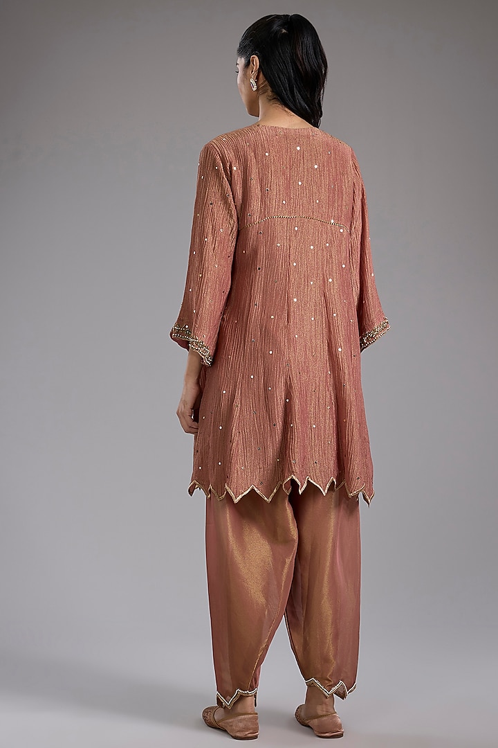 Pink Crushed Tissue Hand Embroidered Party Wear Anarkali Set by Studio A at Pernia's Pop Up Shop