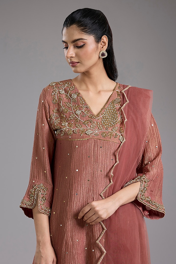 Pink Crushed Tissue Hand Embroidered Party Wear Anarkali Set by Studio A at Pernia's Pop Up Shop