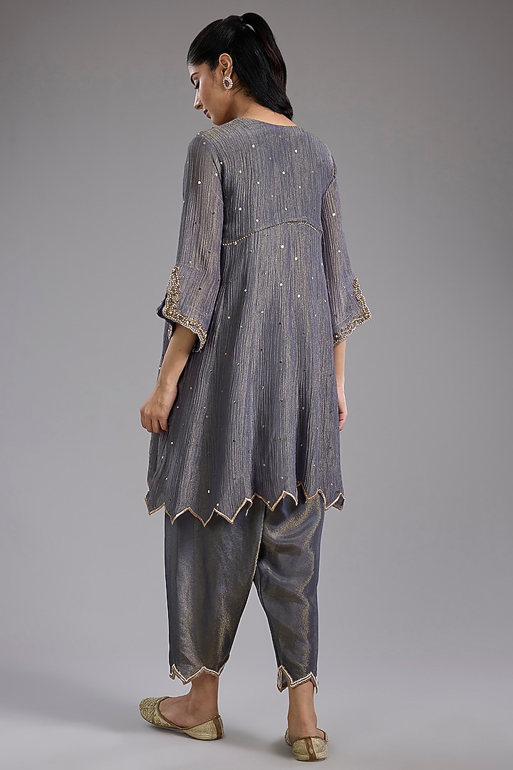 Grey Crushed Tissue Hand Embroidered Party Wear Anarkali Set by Studio A at Pernia's Pop Up Shop