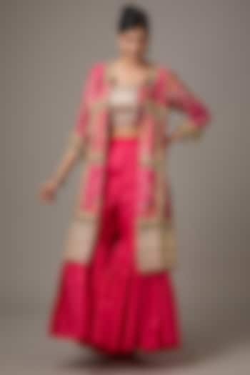 Pink Chinon & Silk Gharara Set by Studio A