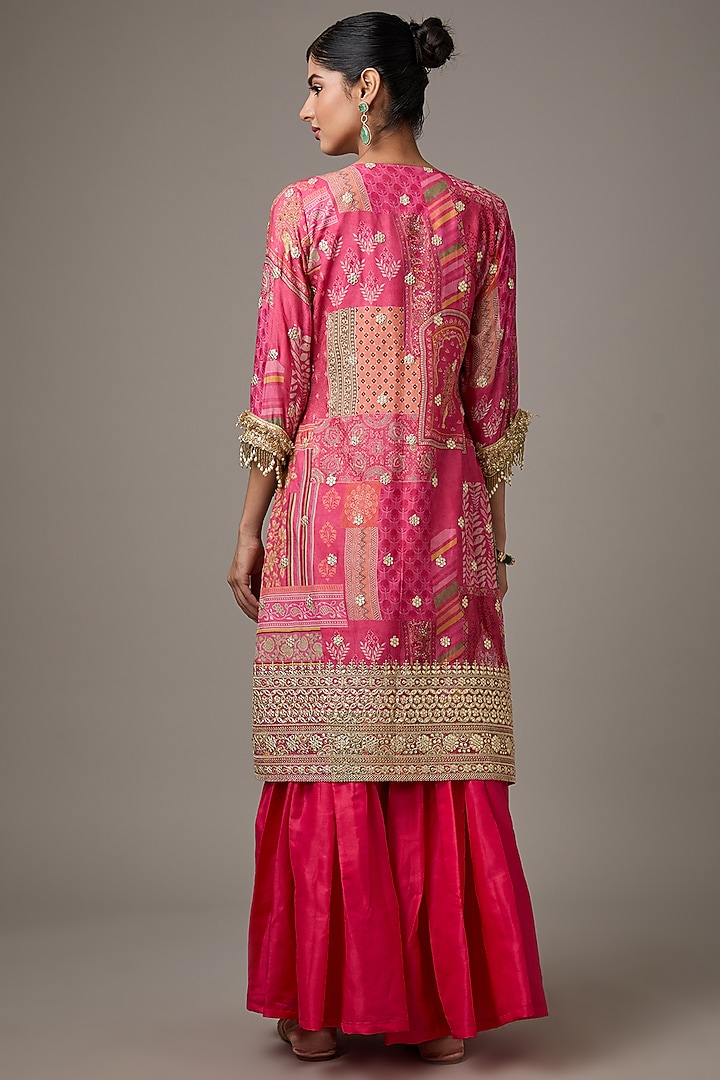 Pink Chinon & Silk Gharara Set by Studio A at Pernia's Pop Up Shop