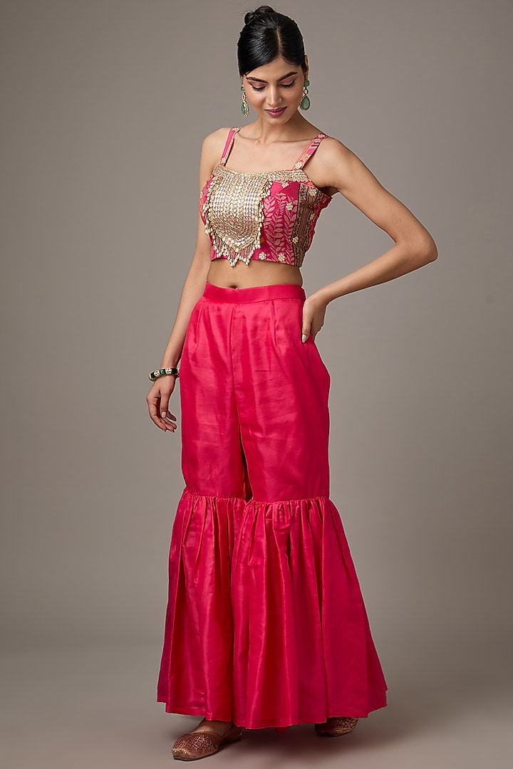 Pink Chinon & Silk Gharara Set by Studio A at Pernia's Pop Up Shop