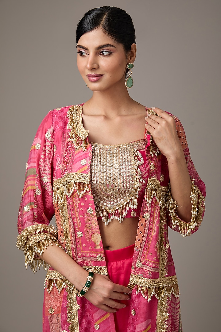 Pink Chinon & Silk Gharara Set by Studio A at Pernia's Pop Up Shop