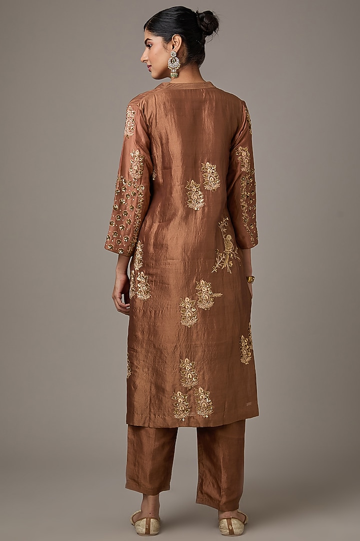 Brown Silk Sequins Embroidered Kurta Set by Studio A at Pernia's Pop Up Shop