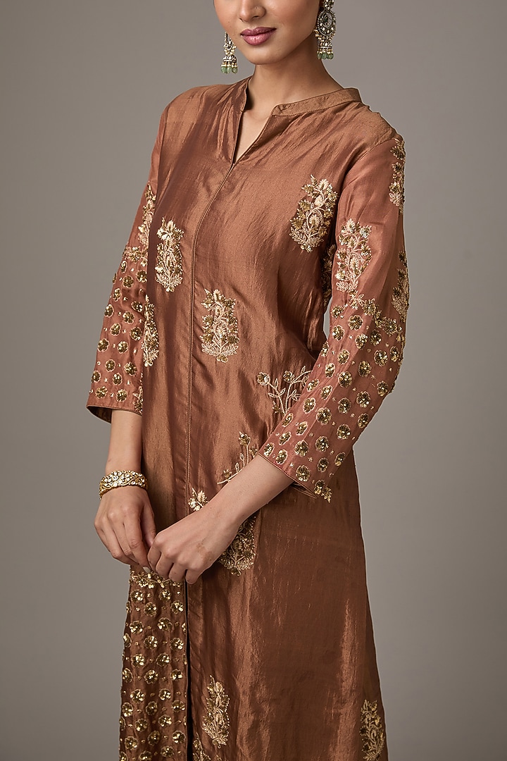 Brown Silk Sequins Embroidered Kurta Set by Studio A at Pernia's Pop Up Shop