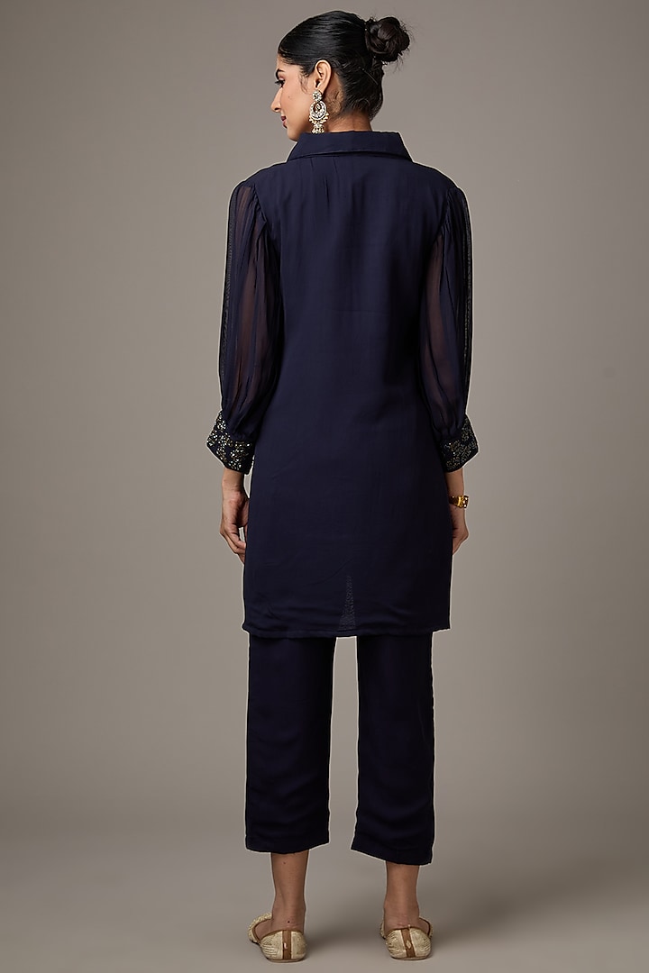 Blue Georgette Hand Embroidered Co-Ord Set by Studio A at Pernia's Pop Up Shop