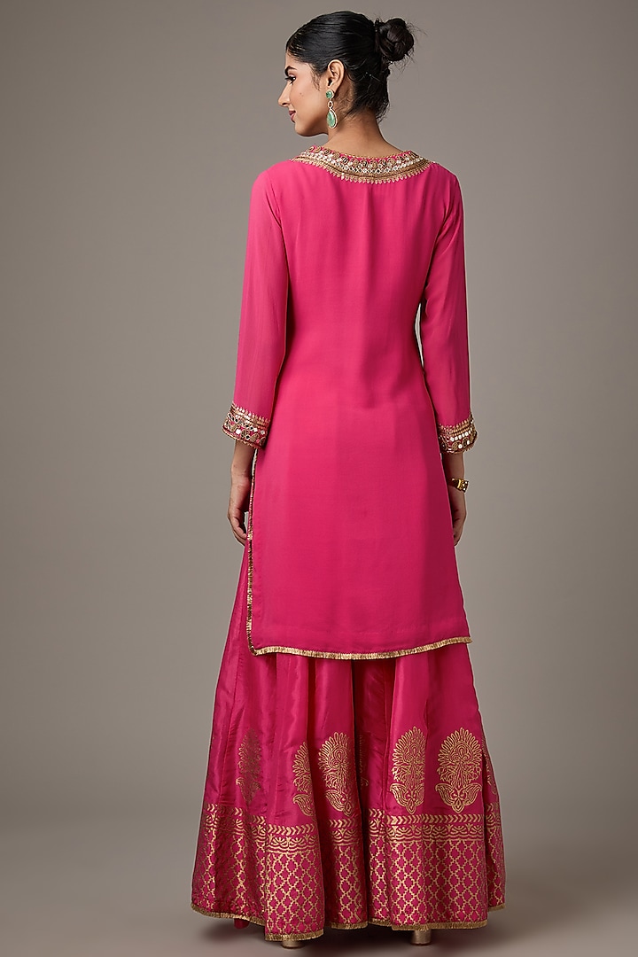 Pink Silk Hand Block Printed Wedding Sharara Set by Studio A at Pernia's Pop Up Shop