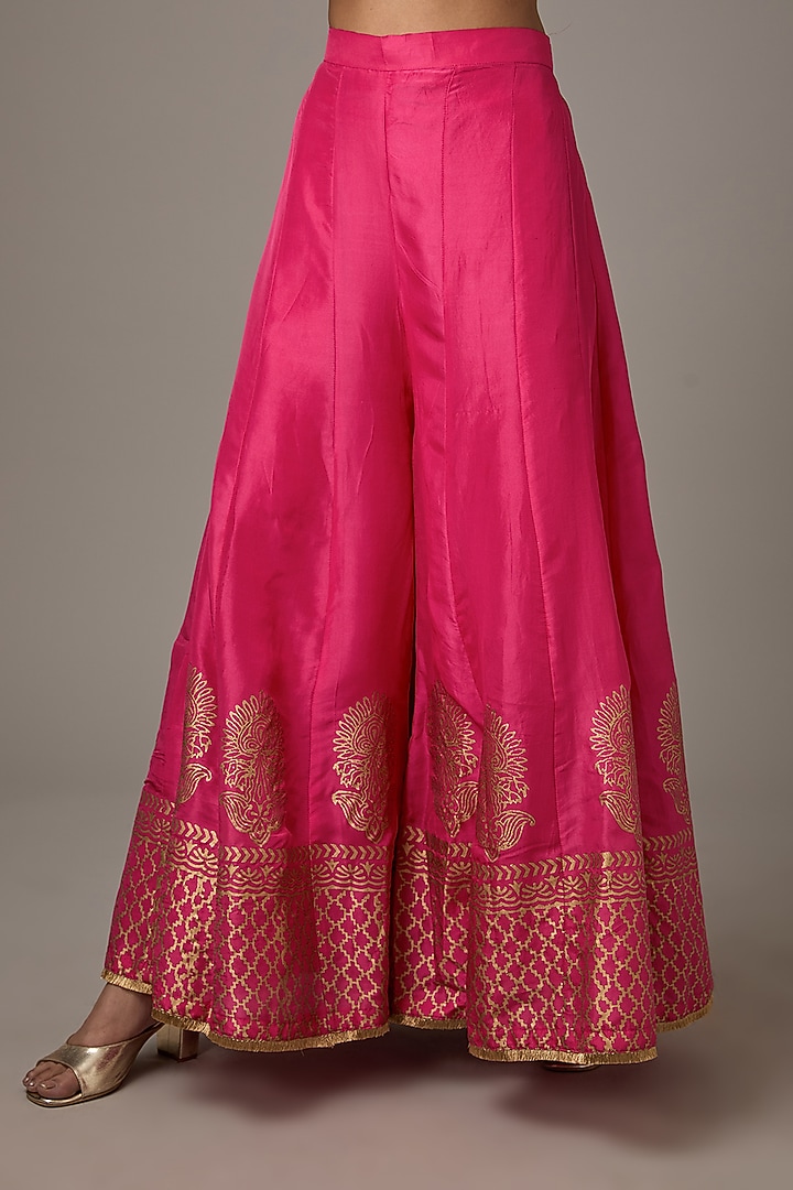 Pink Silk Hand Block Printed Wedding Sharara Set by Studio A at Pernia's Pop Up Shop