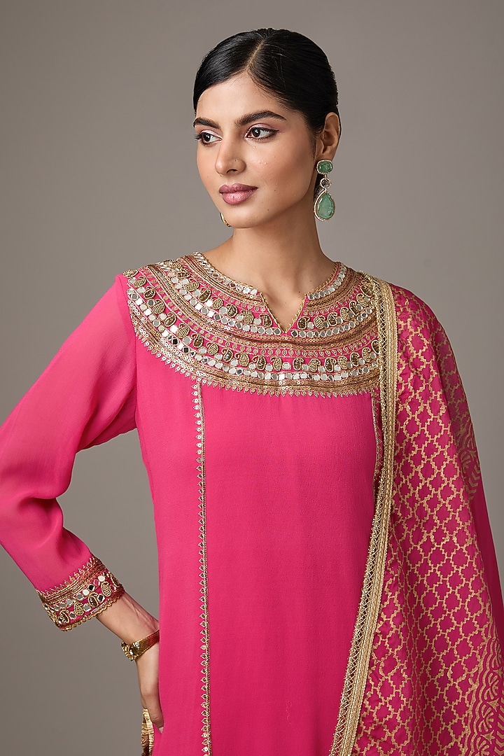 Pink Silk Hand Block Printed Wedding Sharara Set by Studio A at Pernia's Pop Up Shop