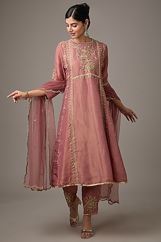Pink Tissue Dori Hand Embroidered Kurta Set by Studio A