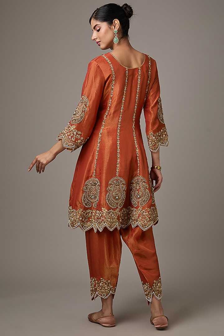 Orange Tissue Dori Hand Embroidered Kurta Set by Studio A at Pernia's Pop Up Shop