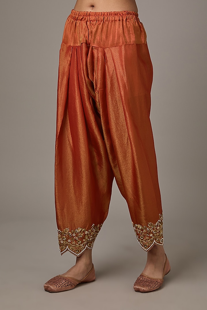 Orange Tissue Dori Hand Embroidered Kurta Set by Studio A at Pernia's Pop Up Shop