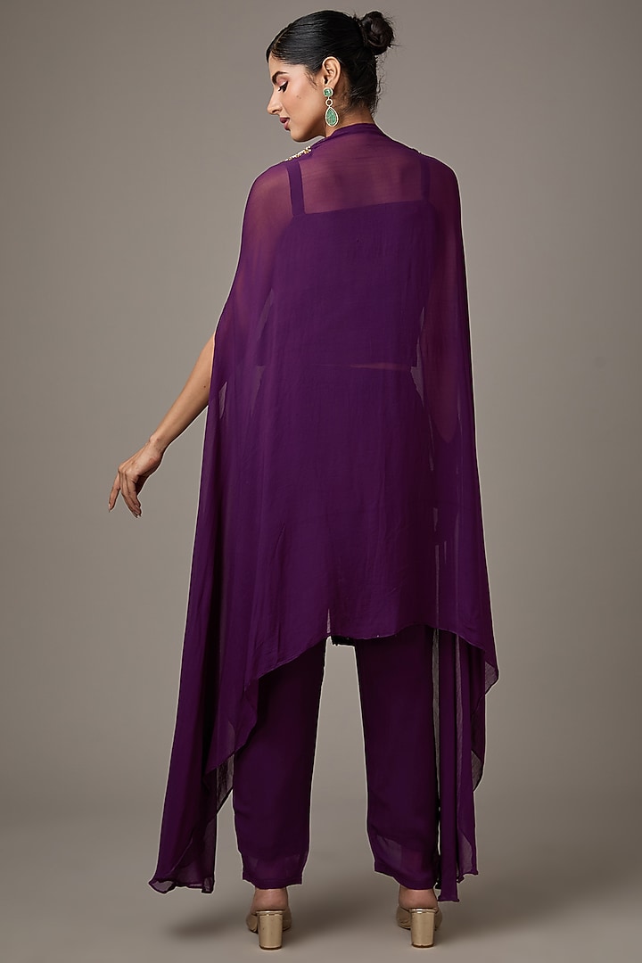 Purple Georgette Hand Embroidered Cape Set by Studio A at Pernia's Pop Up Shop