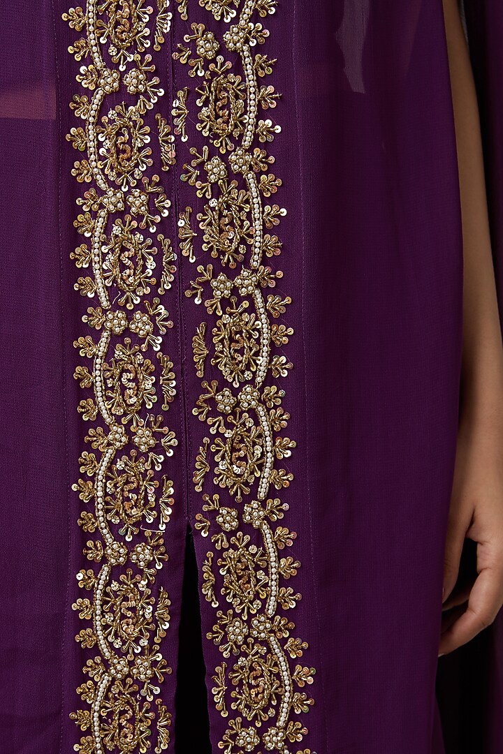 Purple Georgette Hand Embroidered Cape Set by Studio A at Pernia's Pop Up Shop