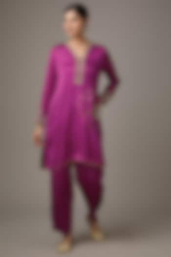 Purple Silk Hand Embroidered Kurta Set by Studio A