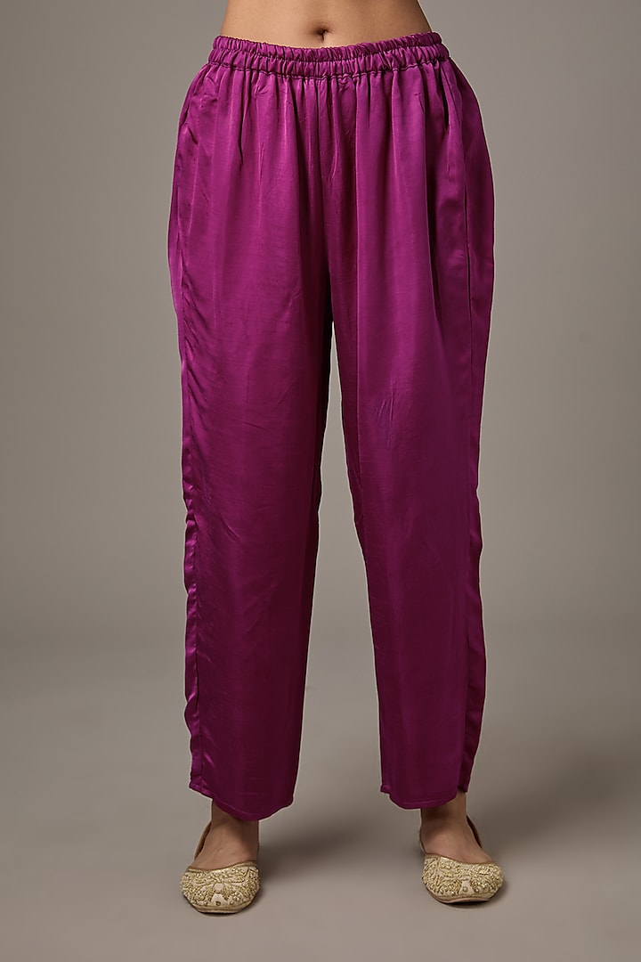 Purple Silk Hand Embroidered Kurta Set by Studio A at Pernia's Pop Up Shop