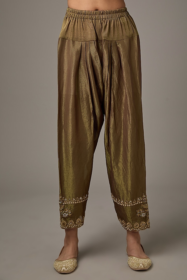 Green Tissue Dori Hand Embroidered A-lIne Short Wedding Anarkali Set by Studio A at Pernia's Pop Up Shop