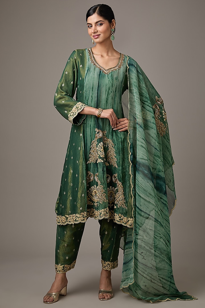 Green Tissue Dori Hand Embroidered Anarkali Set by Studio A