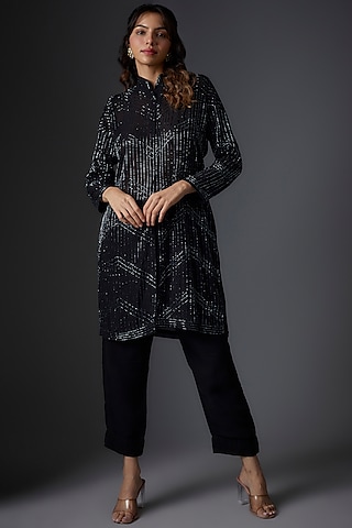 Black Georgette Embroidered Jacket Set by Studio A