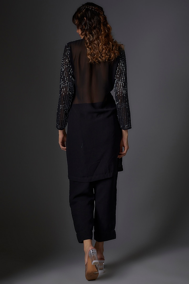Black Georgette Embroidered Jacket Set by Studio A at Pernia's Pop Up Shop