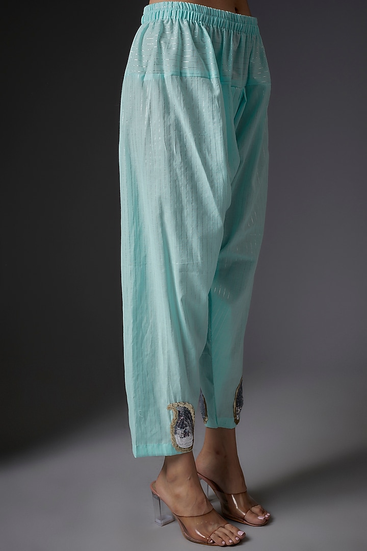 Blue Cotton Lurex Embellished Co-Ord Set by Studio A at Pernia's Pop Up Shop