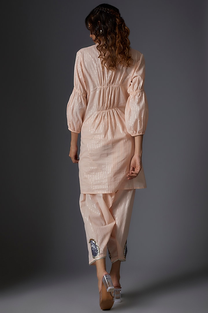 Peach Cotton Lurex Embellished Co-Ord Set by Studio A at Pernia's Pop Up Shop