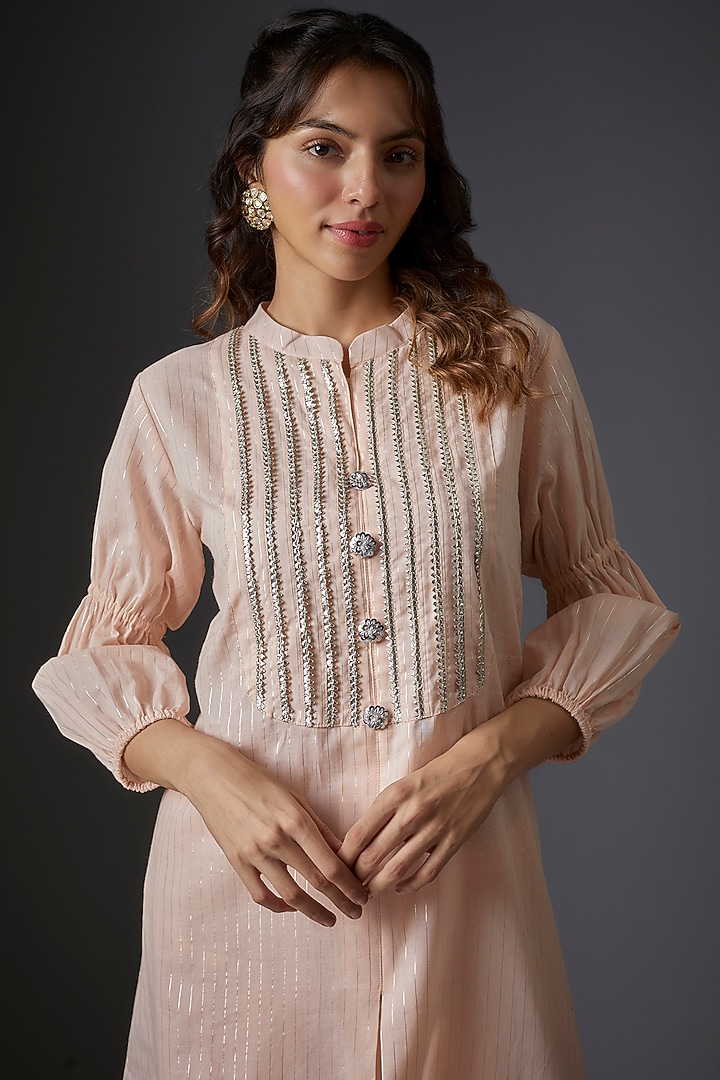 Peach Cotton Lurex Embellished Co-Ord Set by Studio A at Pernia's Pop Up Shop