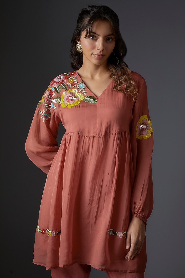 Orange Organza Embroidered Co-Ord Set by Studio A at Pernia's Pop Up Shop
