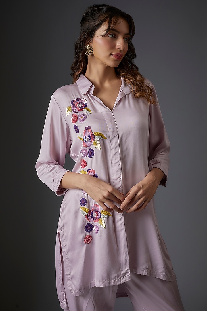 Lilac Cotton Embroidered Co-Ord Set by Studio A at Pernia's Pop Up Shop