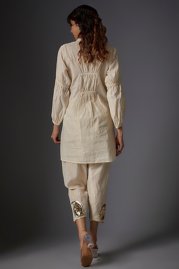 Ivory Cotton Lurex Embroidered Co-Ord Set by Studio A at Pernia's Pop Up Shop