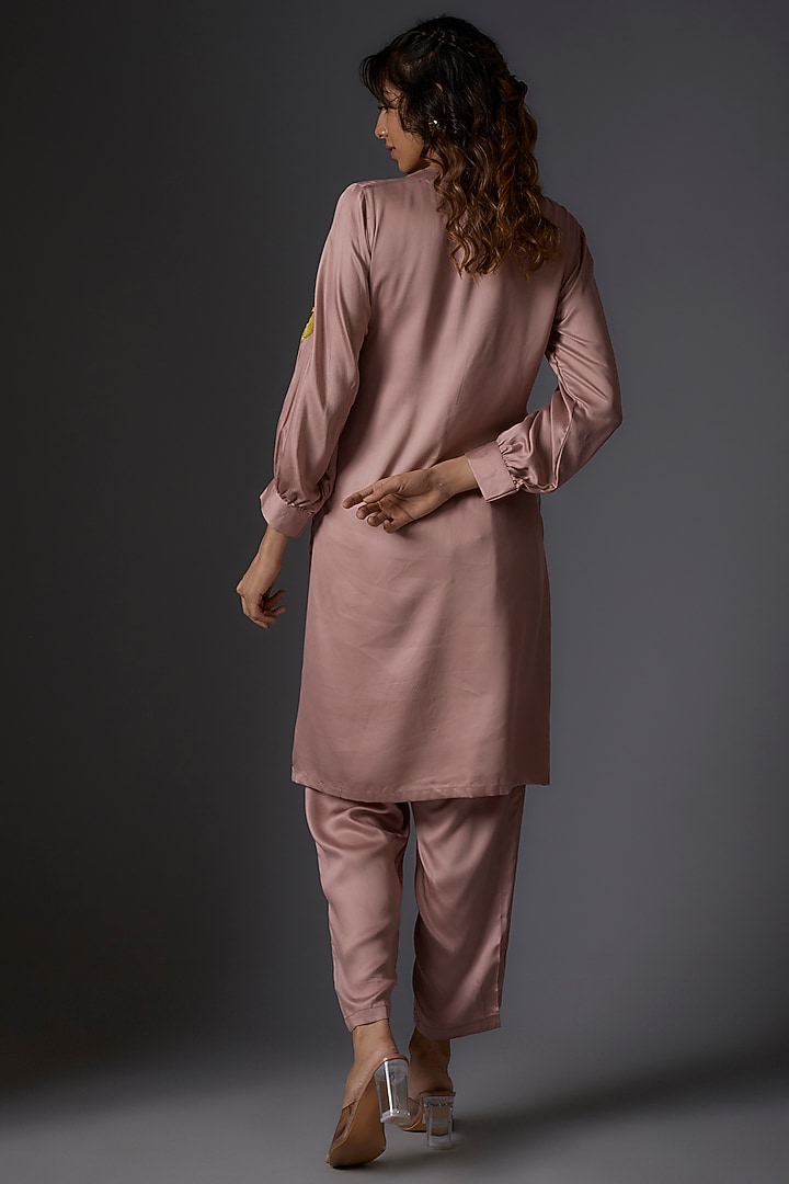 Mauve Cotton Muslin Embroidered Co-Ord Set by Studio A at Pernia's Pop Up Shop