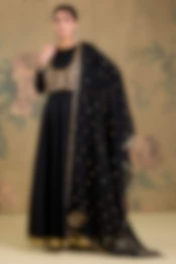 Black Silk Zardosi Handwork Wedding Anarkali Set by Studio A at Pernia's Pop Up Shop