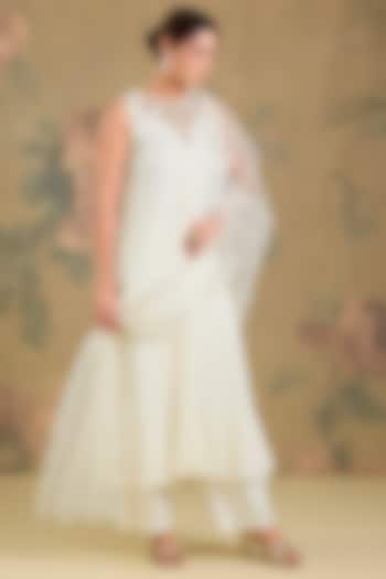 Ivory Chinon Cotton Handwork Party Wear Anarkali Set by Studio A at Pernia's Pop Up Shop
